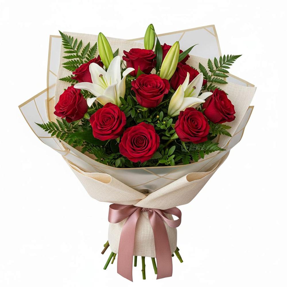 Букет цветов из: Лилии и Розы в Романово