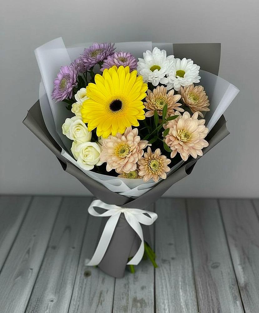Букет цветов из: Розы, Герберы и Хризантемы в Романово