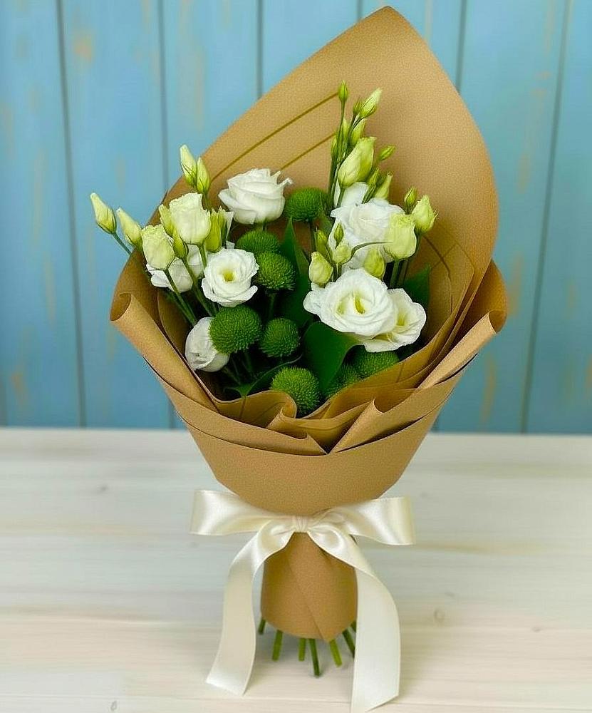 Букет цветов из: Хризантемы и Лизиантусы в Романово