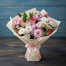 Букет цветов из:  Хризантемы, Альстромерии и Розы в Романово