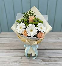 Букет цветов из:  Герберы, Розы и Хризантемы в Романово